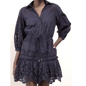 Cara Cara Blue Hill Dress Women Size S Navy Blue Excellent Eyelet Mini Dress